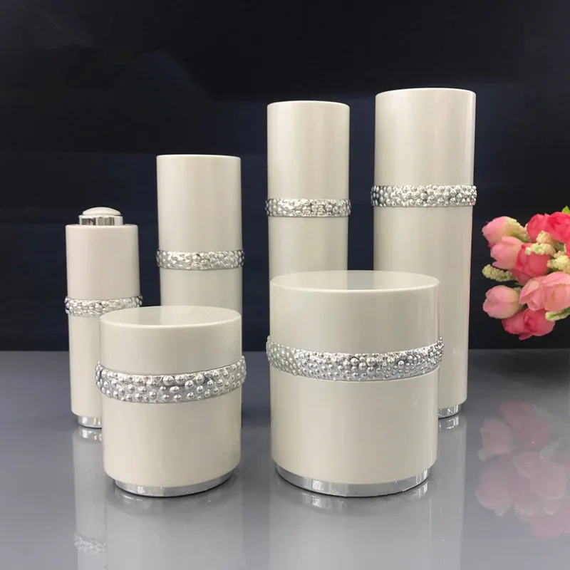 

5pcs/10pcs High-grade Acrylic white Cream Cosmetic Jar Pot Essence Lotion Set Bottle DIY Refillable Container Travel Set