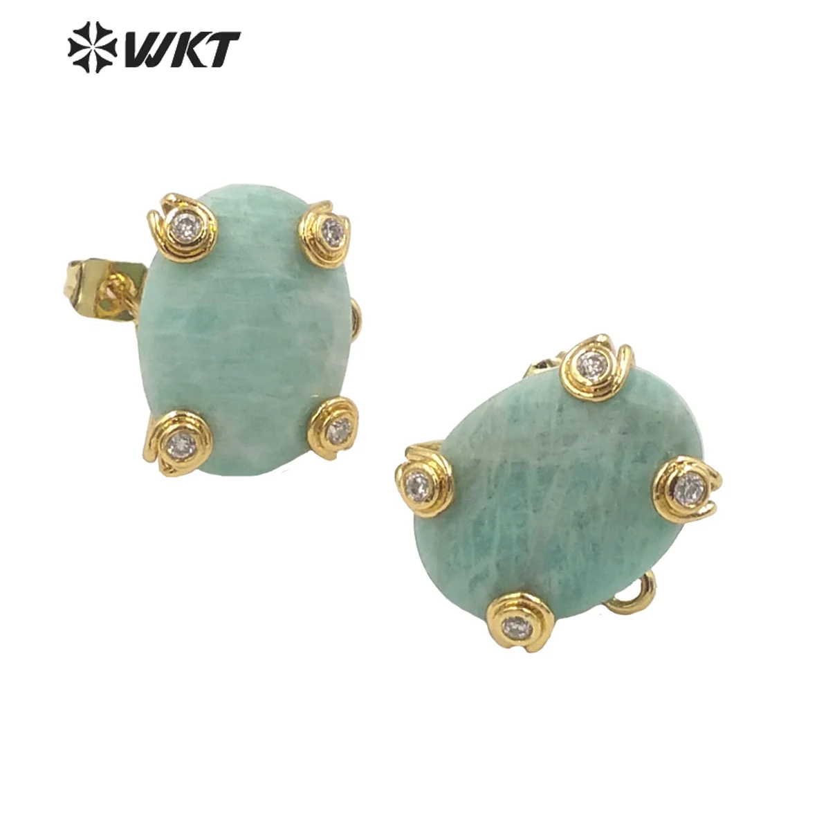 

WT-E658 WKT New Trend Jewelry Finding Natural Stone And Earrings In Gold With Stud Seven Colors Gifts Purchase