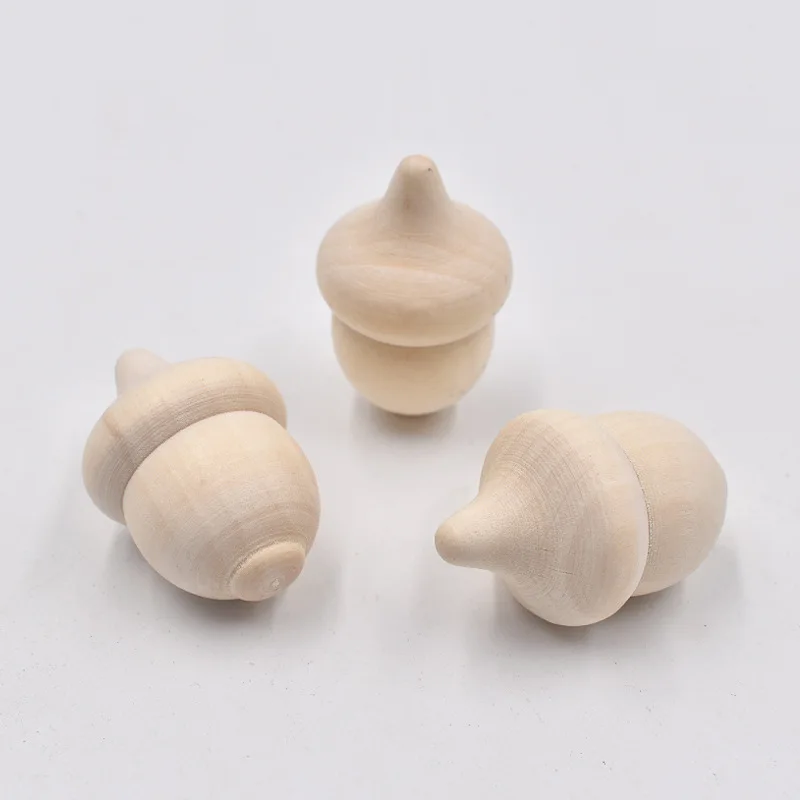 10pcs 3.6x2.4cm Wooden Acorns Natural Wood Counting Sorting Decor Crafts Kit DIY Unfinished Wood for Painting Doll Making