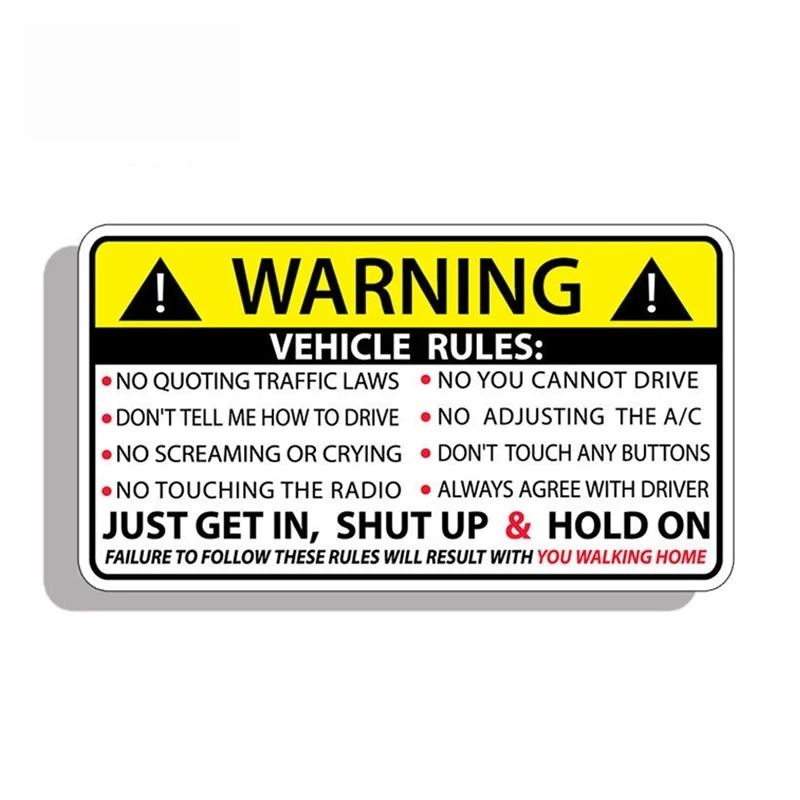 1 Pcs Vehicle Safety Warning Rules Sticker Decal Window Graphic Bumper JDM Waterproof Car Stickers Auto Parts 13cm X 7.3cm