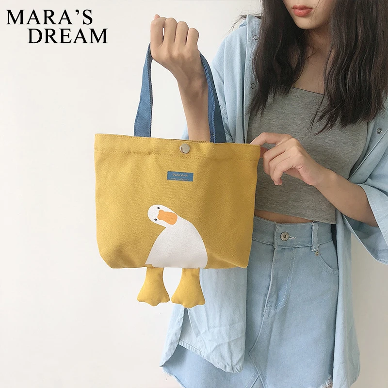 Mara-'s Dream-Bolso de mano delicado que combina con todo para mujer, bolso de mano de pato amarillo, bolso de compras de lona informal con bolsa de almuerzo Simple, niñas dulces