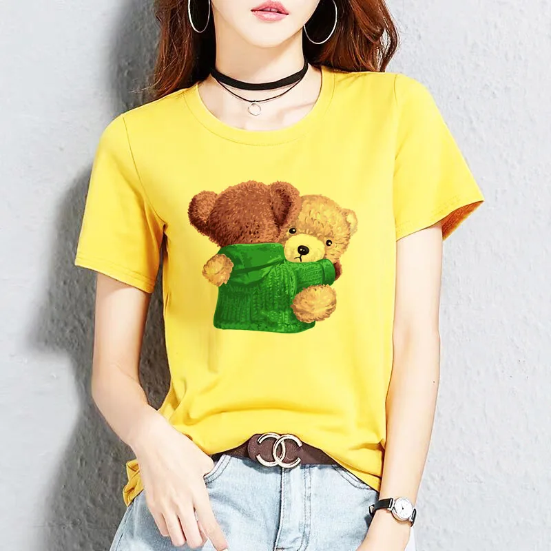 Multicolor Ladies Tops Tees Cute Bear Printing Shirts Beautiful Girls Summer Cool T-shirts For Women