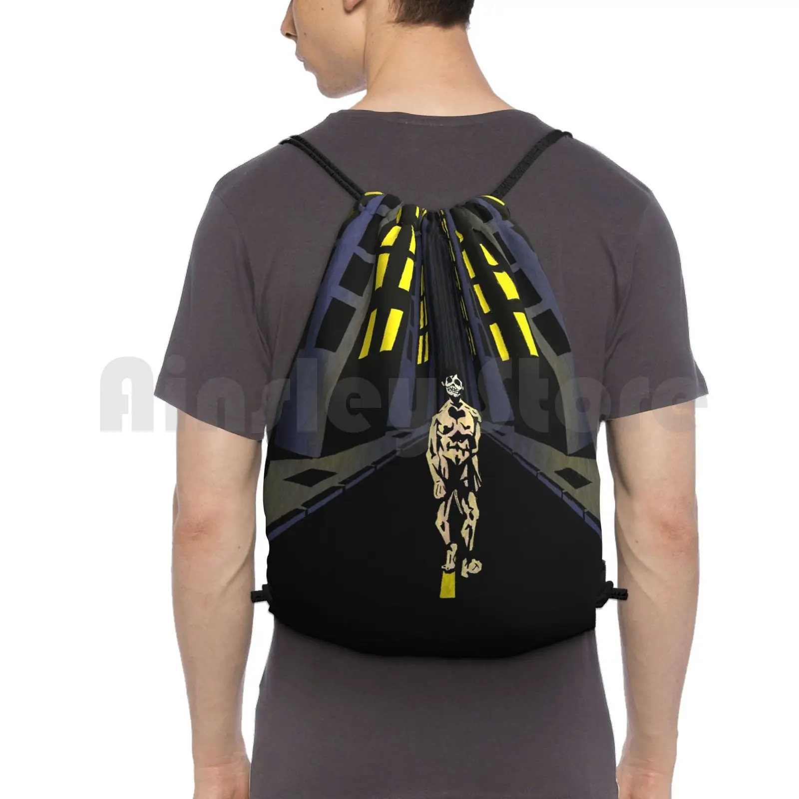 

Stroll Through The City Backpack Drawstring Bag Riding Climbing Gym Bag Skeleton Skull Comic Book Superhero