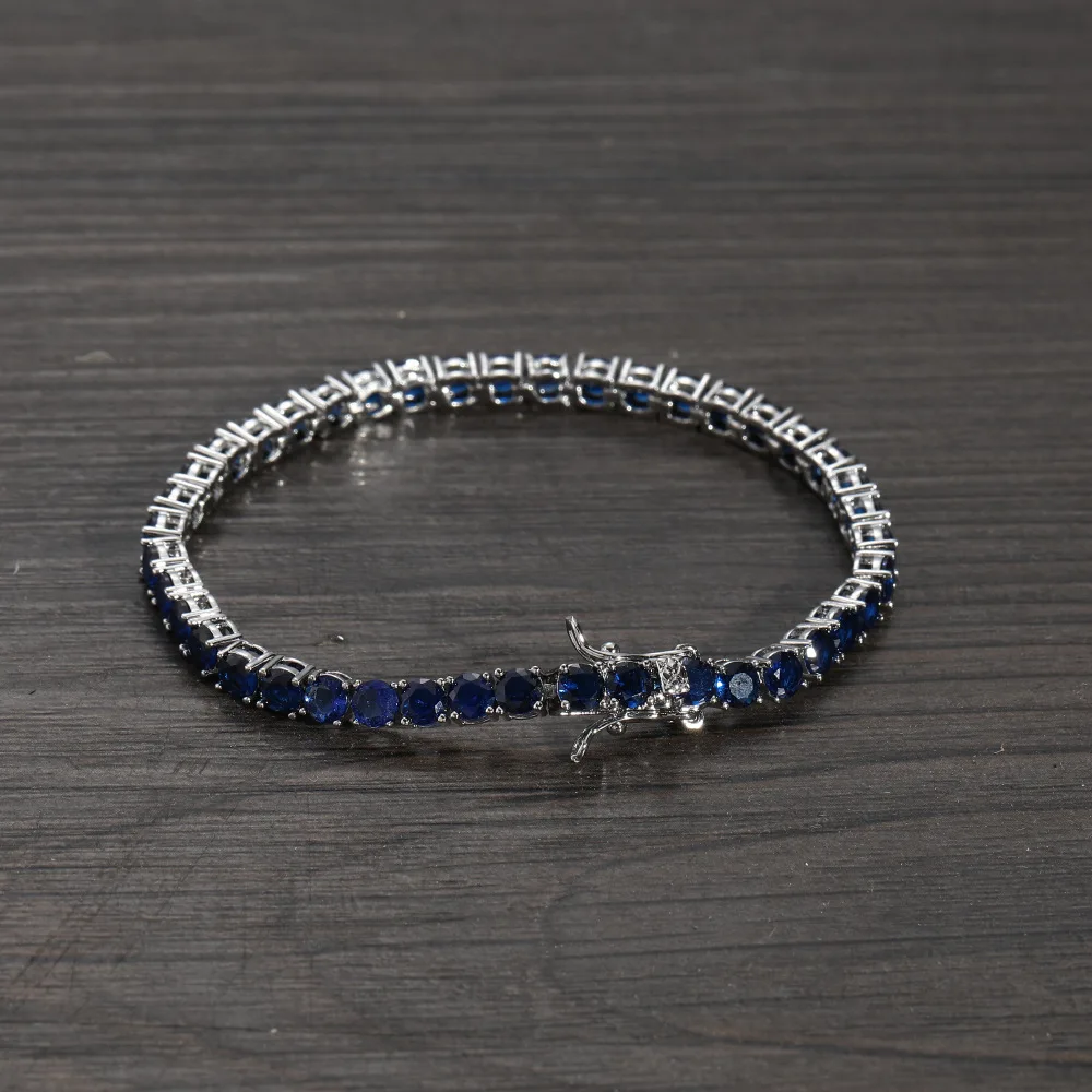 Blue Tennis Bracelet 4mm 1 Row AAA+ CZ Cubic Zirconia Gold Silver Color Bracelet Gift for Men Women Iced Out Hip Hop Jewelry