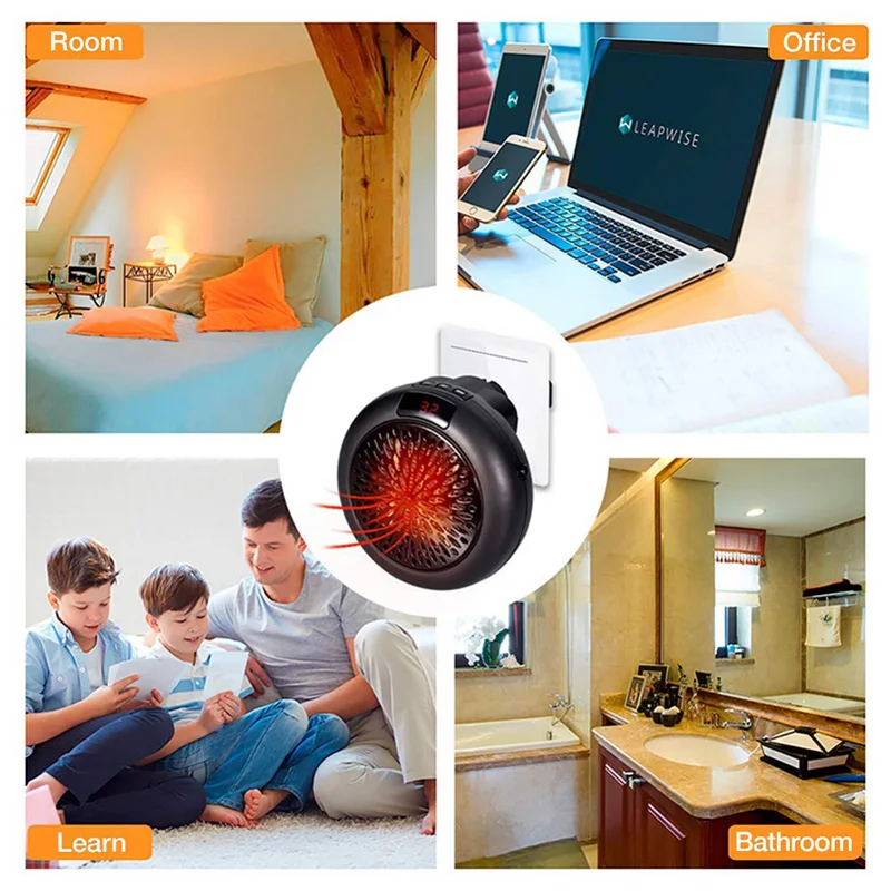 Potente Mini riscaldatore elettrico Plug-in da 600W ventilatore presa a muro riscaldamento rapido ventilatore aria scaldino invernale per l'home Office