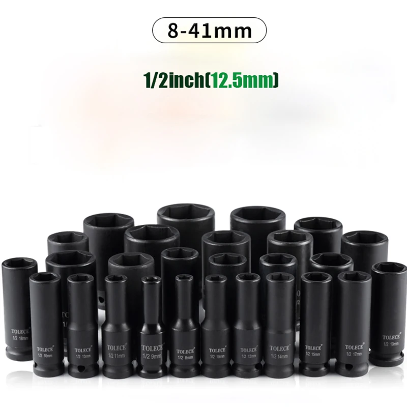 임팩트 소켓 세트, 8-41mm 슬리브, 육각 공압, 긴 헤비 타이어 슬리브 헤드, 리튬 전기 렌치용 수공구, 1/2 인치