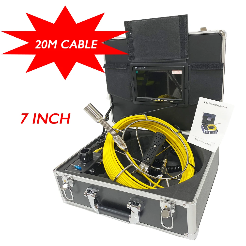 

23mm Waterproof Industrial Pipeline Sewer Inspection System 7inches Pipe Endoscope Video Camera With 12pcs LEDS 20-50m Cable