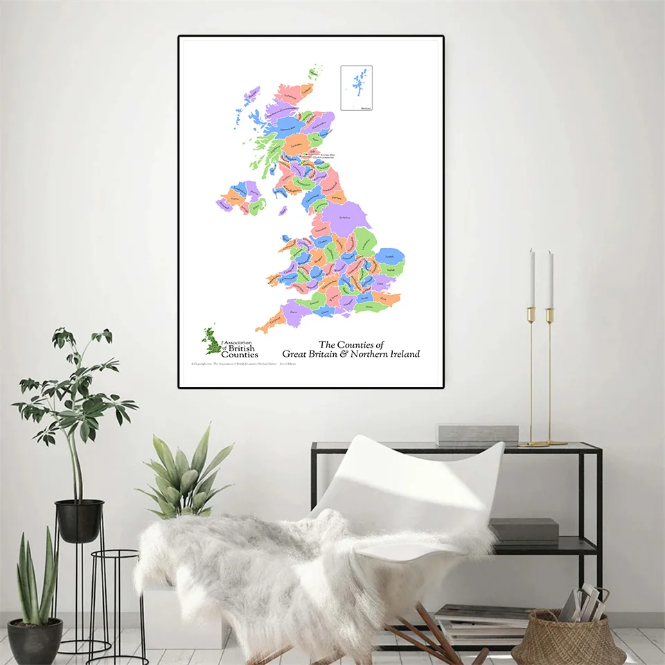 42 * 59 cm Mapa Wielkiej Brytanii i Irlandii Północnej Malarstwo na płótnie Plakat dekoracyjny Wystrój domu Artykuły szkolne Prezent podróżny