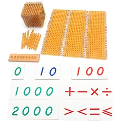 Juguete de matemáticas de cuentas de materiales Montessori, símbolos de cuentas doradas con bandejas, decimales de juego de banco, aprendizaje para preescolar, regalo para estudiantes