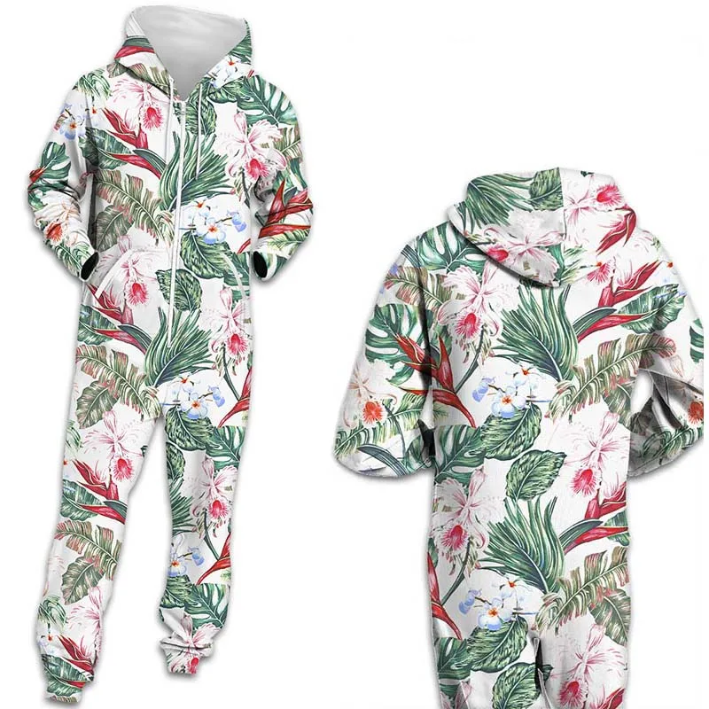 Nam Nữ Thu Đông Polyester Plus Kích Thước Thắt-THUỐC NHUỘM Leapord Hoodie Khóa Kéo Nỉ Liền Quần Thời Trang Romper Áo Liền Quần