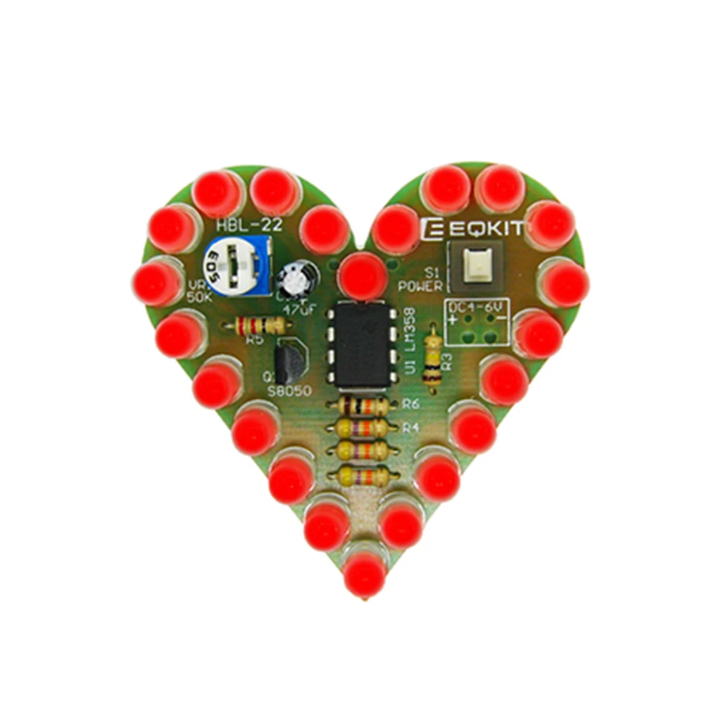 Kit de módulo de lámpara de respiración en forma de corazón, Suite LED de respiración de DC4V-6V, producción electrónica DIY, rojo/Blanco/azul/verde