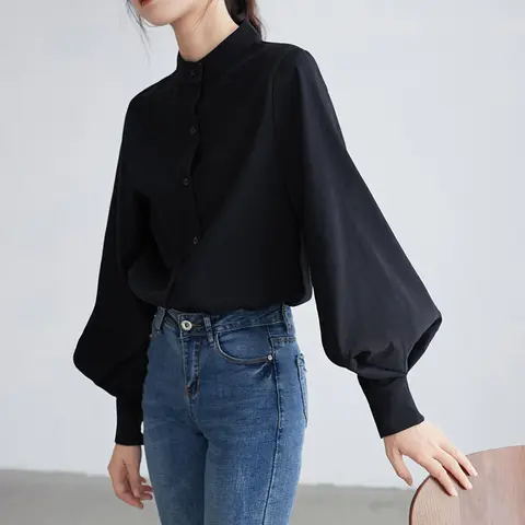 Big Lantern Sleeve Women Blouse QoerliN