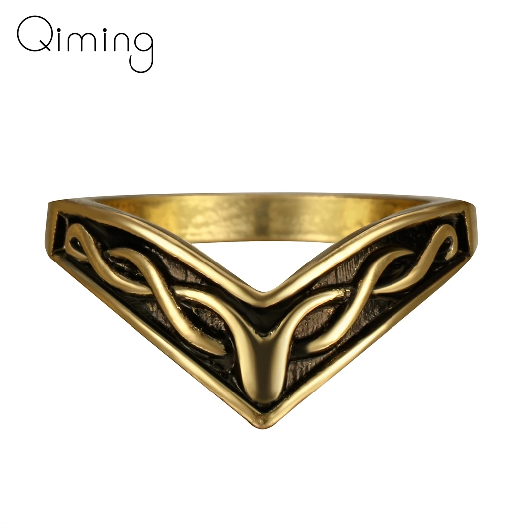 Antique Silver Gold Viking Thumb Ring Men Women V Band Chevron Plain Celtic Crisscross Braid Oxidized Finger Ring Bague