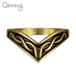 Antique Silver Gold Viking Thumb Ring Men Women V Band Chevron Plain Celtic Crisscross Braid Oxidized Finger Ring Bague