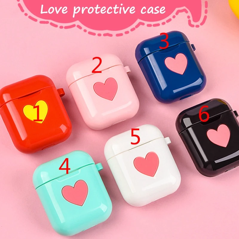 Silicone Earphone Case Hang Buckle Love Protective Sleeve Cover For Airpods 1/2 Earphones Box