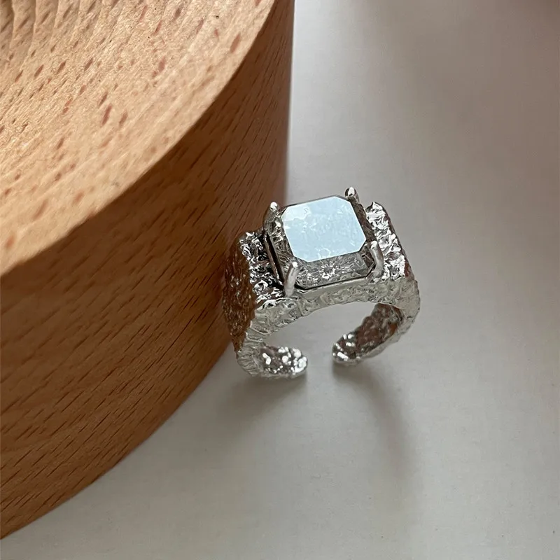 QMCOCO  Silver Color Tin Foil Adjustable Wide Ring For Woman Man Fashion Personality INS Trend Design Party Jewelry Gifts