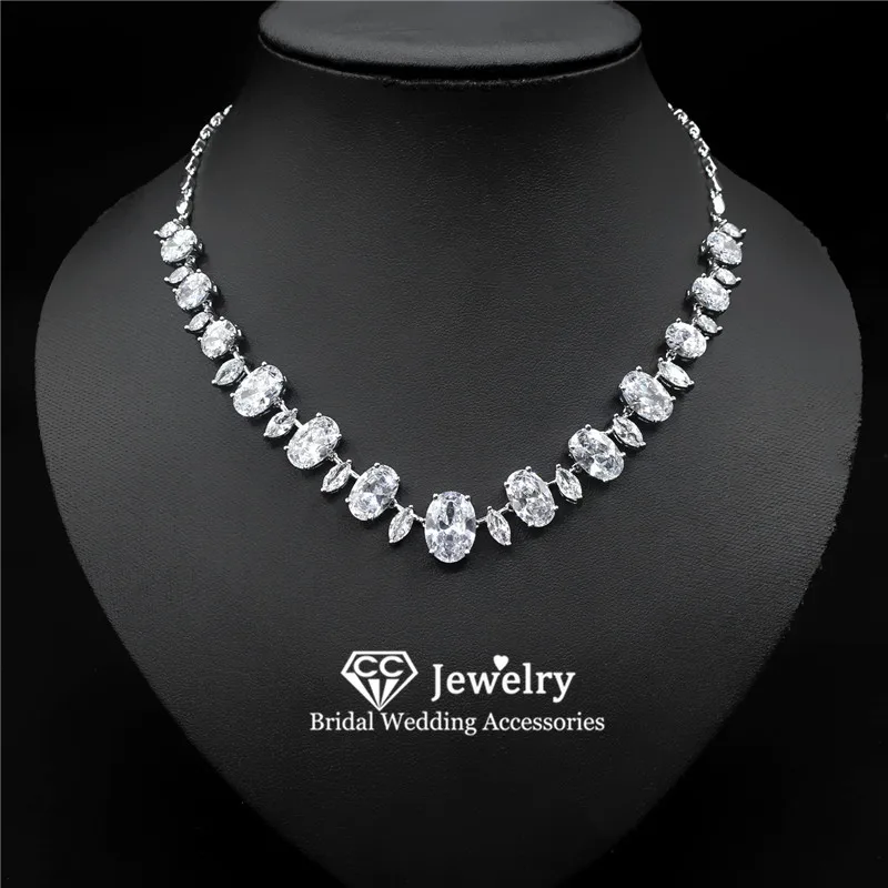 

CC Party Jewelry Set Necklace Earring for Women Wedding Accessory Shine White Zirconia Bridal Bijoux Engagement Jewellery Sets