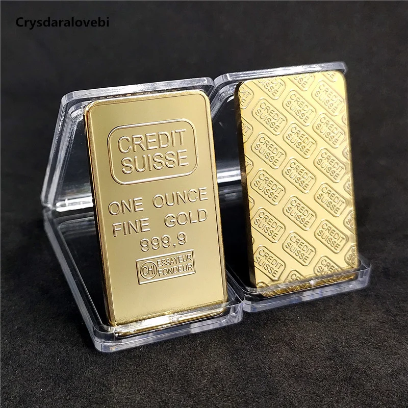 Imagem -02 - Réplica Não Magnético Crédito Suíço Bullion Bar oz Real Banhado a Ouro Ingot Badge 44 mm x 28 mm Moedas com Diferentes Sor 10 Peças Lote