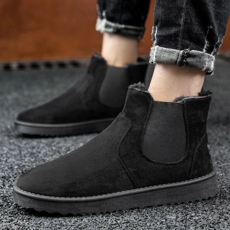 

Men Winter Boots High top Sneakers Warm Fur Shoes leather Casual Men Ankle Boots plush snow boots men Black gray Footwear