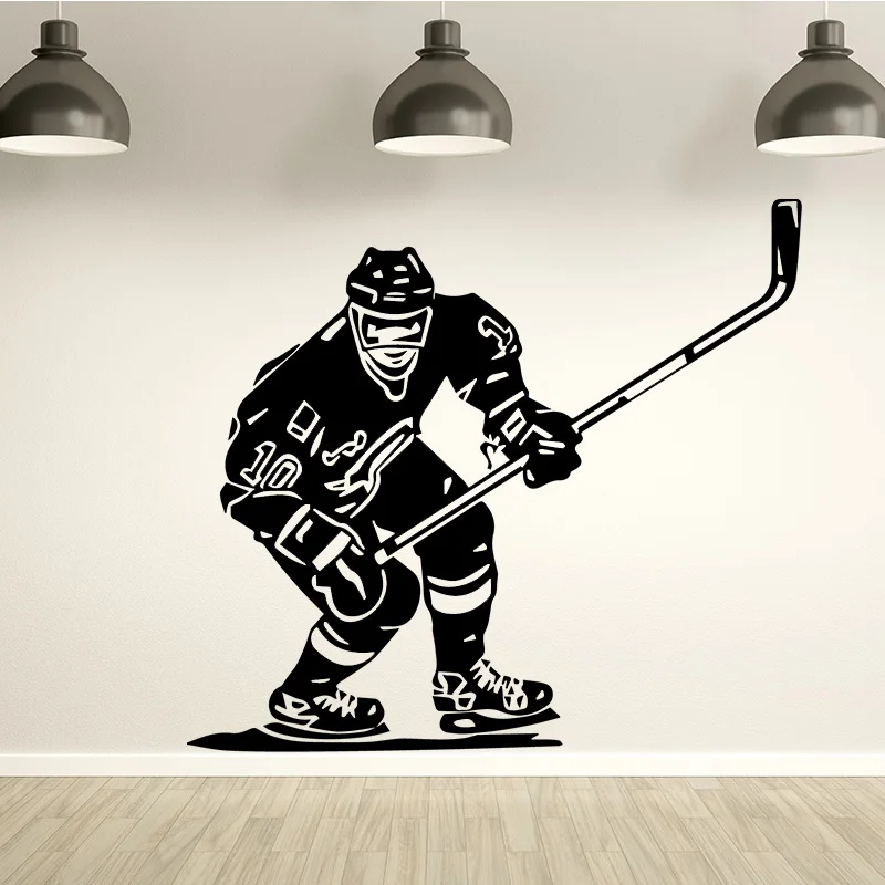 Hockey Player Wall Sticker Sport Ice Floorball Wall Decal for Sofa Bedroom Living Room Kids Room Self Adhesive Vinyl Wall 4080