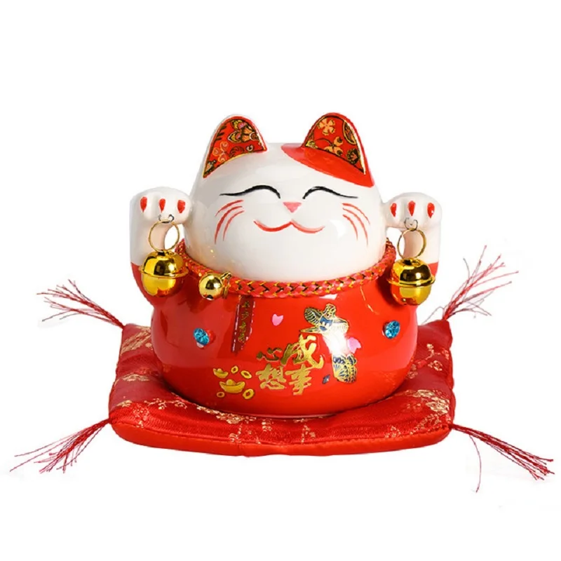 Ceramic Lucky Cat Cute Smiling Face Piggy Bank Shop Opening Gift Ornament Creative