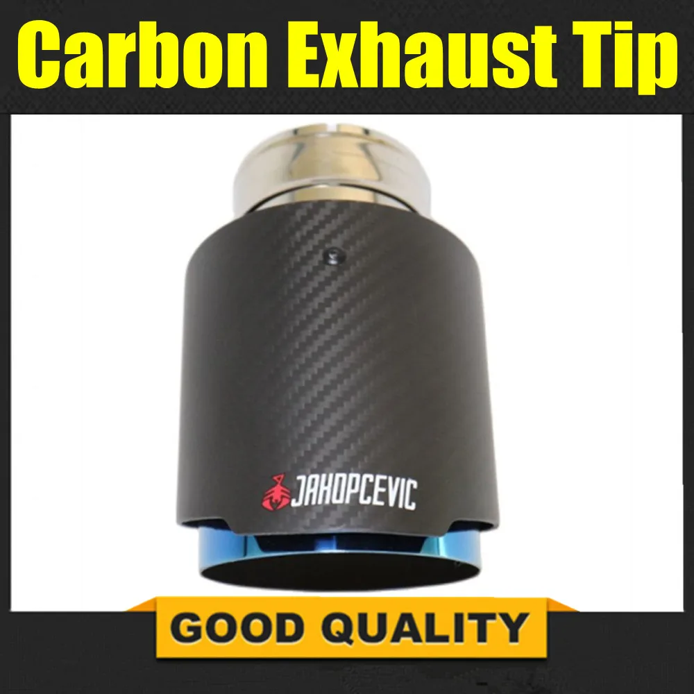 Car Matte Carbon Fiber Muffler Tip Exhaust System Pipe Nozzle Universal Straight Stainless Blue For Akrapovic