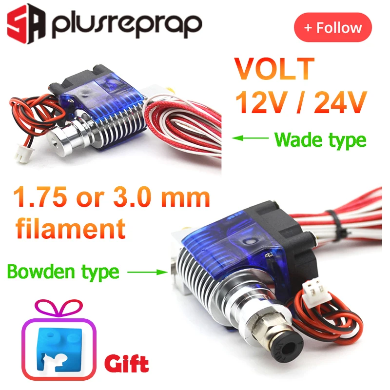 V6 J-head 12V 24V All metal Hotend Wade or Bowden Extruder Heater Thermistor Fan Nozzle Heat sink for 1.75/ 3mm 3D Printer Part