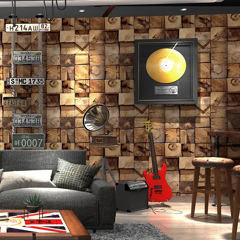 

American Classic Vintage Wood Wall Paper 3D Waterproof PVC Contact Paper 3D Wall Panels Bar Theme Hotel Chamber Wallpaper Roll