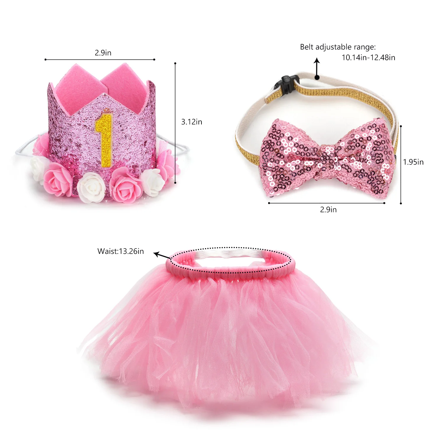 3PCS Pet Birthday Costume Set Fashion Sequin Birthday Hat With Bowtie Tutu Skirt Pet Clothing & Accessories Cat Dog Supplies