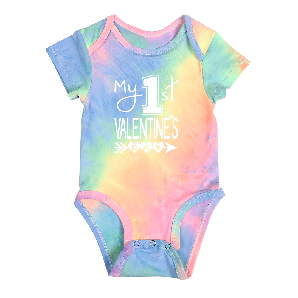 My First Valentine Newborn Baby Tie Dye Bodysuits Boys Girls Jumpsuit Funny Cute Beautiful Clothes Toddler Valentine's Day Shirt