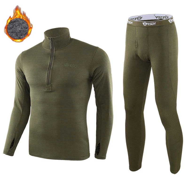 Men Thermal Underwear Suits Autumn Winter Thermo Turtleneck Long Johns Male Fitness Thick Fleece Shirt Tops Bottom Tactical Sets