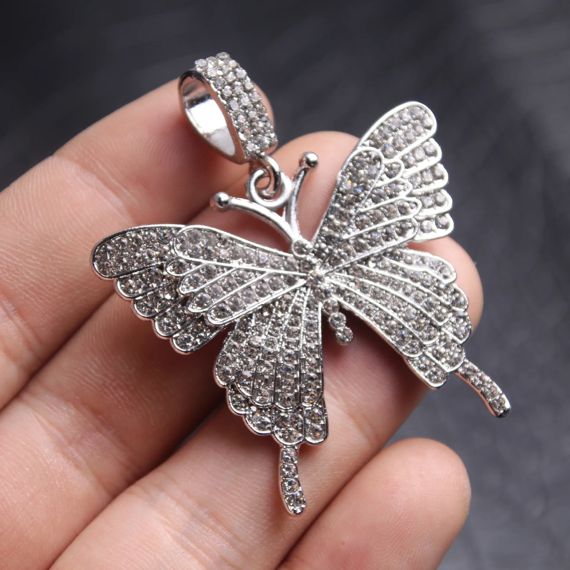 57x48mm Sparking Crystal Rhinestone Pave Butterfly Charms Zircon 3D Butterfly Pendant for DIY Jewelry Making Fashion Necklace