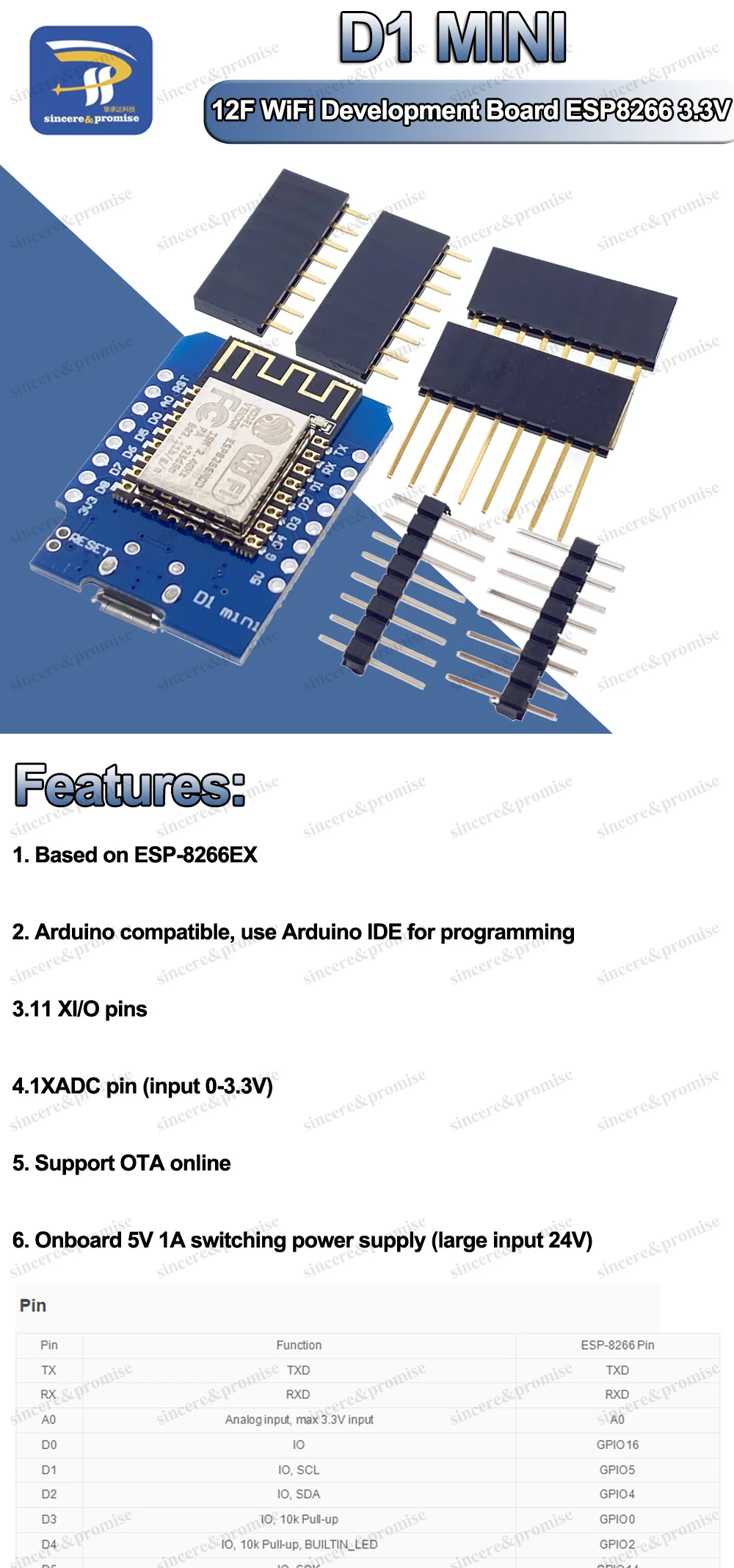 ESP8266 ESP-12F ESP12 CH340G WeMos D1 Mini Modul Nodemcu D1 Mini WiFi Entwicklungsboard Micro USB 3,3 V basierend auf Digital Pin – Detail 2