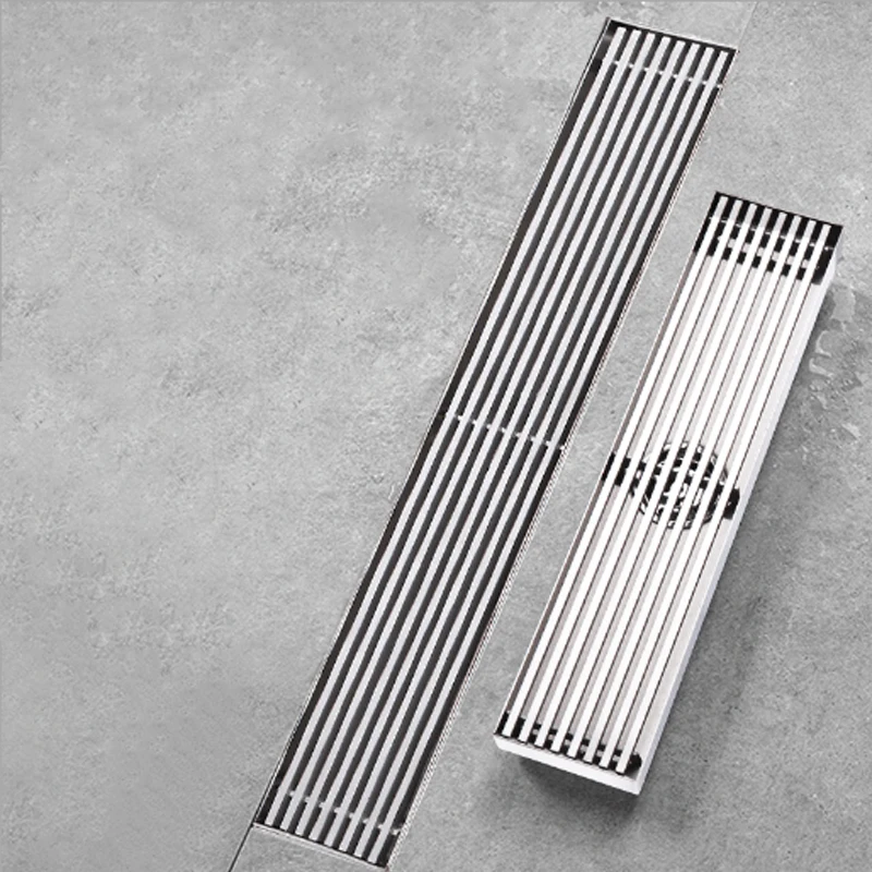 SUS 304 Stainless Steel Floor Drain Toilet Washroom Lavatory Anti-Odor Long Linear Drainage Bathroom Shower Drainer Hair Catcher