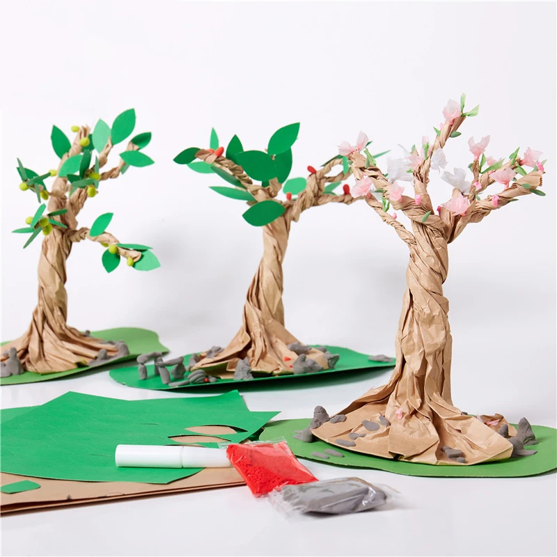 Handmade 3D DIY Fruit Tree Leaf Art Paper Stickers Childlen Early Learning Education Craft Toys For Kids Home Decoration