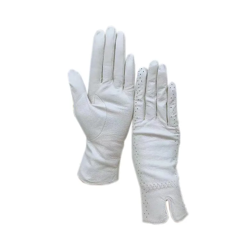 Spring leather gloves 2021 new ladies sheepskin white single lining leather gloves leather fashion autumn beautiful free genuine