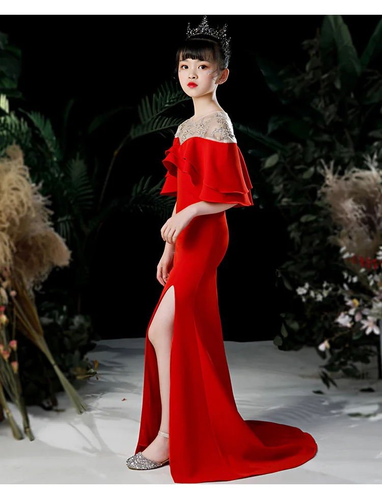 Gradient Color Trumpet Dresses for Big Girls Size 3 To 14 Formal Evening Gowns Children Party Elegant Cocktail Wedding Dress