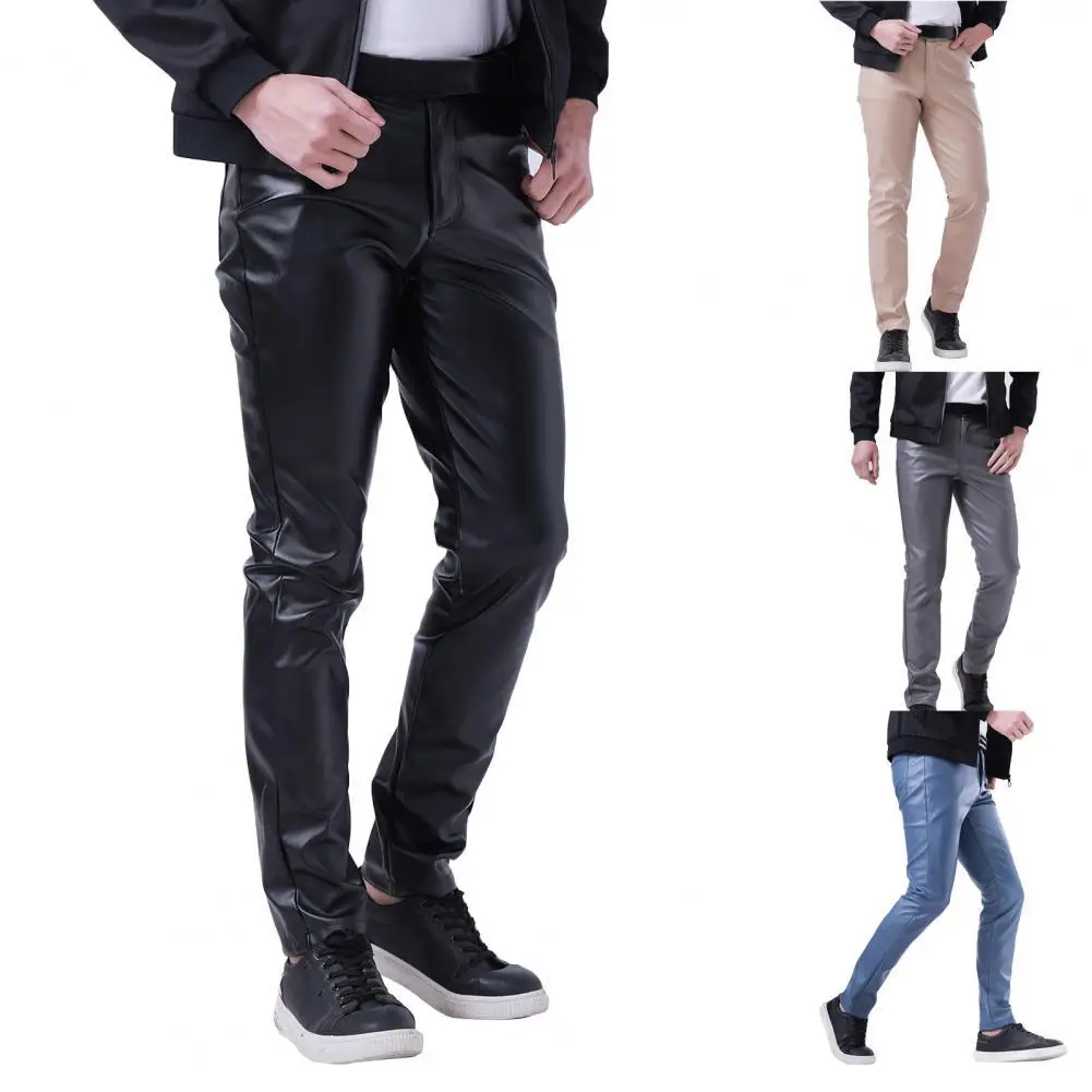 

Брюки-Карандаш мужские однотонные, повседневные эластичные штаны из искусственной кожи в стиле панк, для ночного клуба, осень