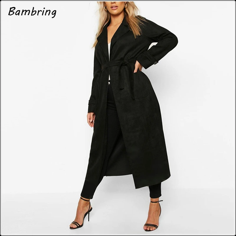 2020 textura de camurça couro trench coat feminino inverno tendência cinto longo jaqueta elegante senhoras macio falso couro casaco novo personalizado