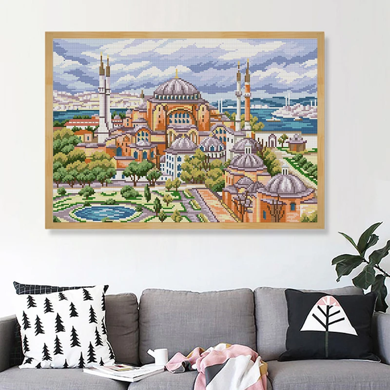 Istanbul Cityscape Cross Stitch Kit 14CT 11CT Counting Canvas Fabric Embroidery Set DIY Handmade Needlework Home Decoration Gift