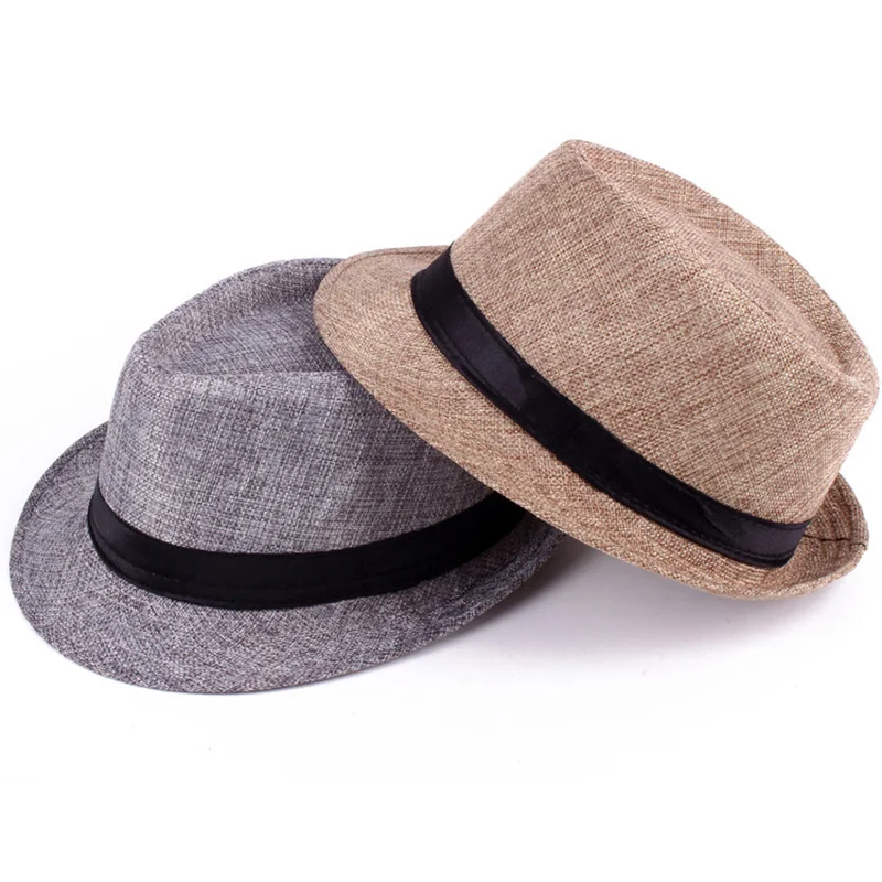 Men Women Brief Style Flax Gentleman Wide Brim Jazz Church Cap Vintage Panama Casual Travel Sunscreen Straw Knit Top Hat R83