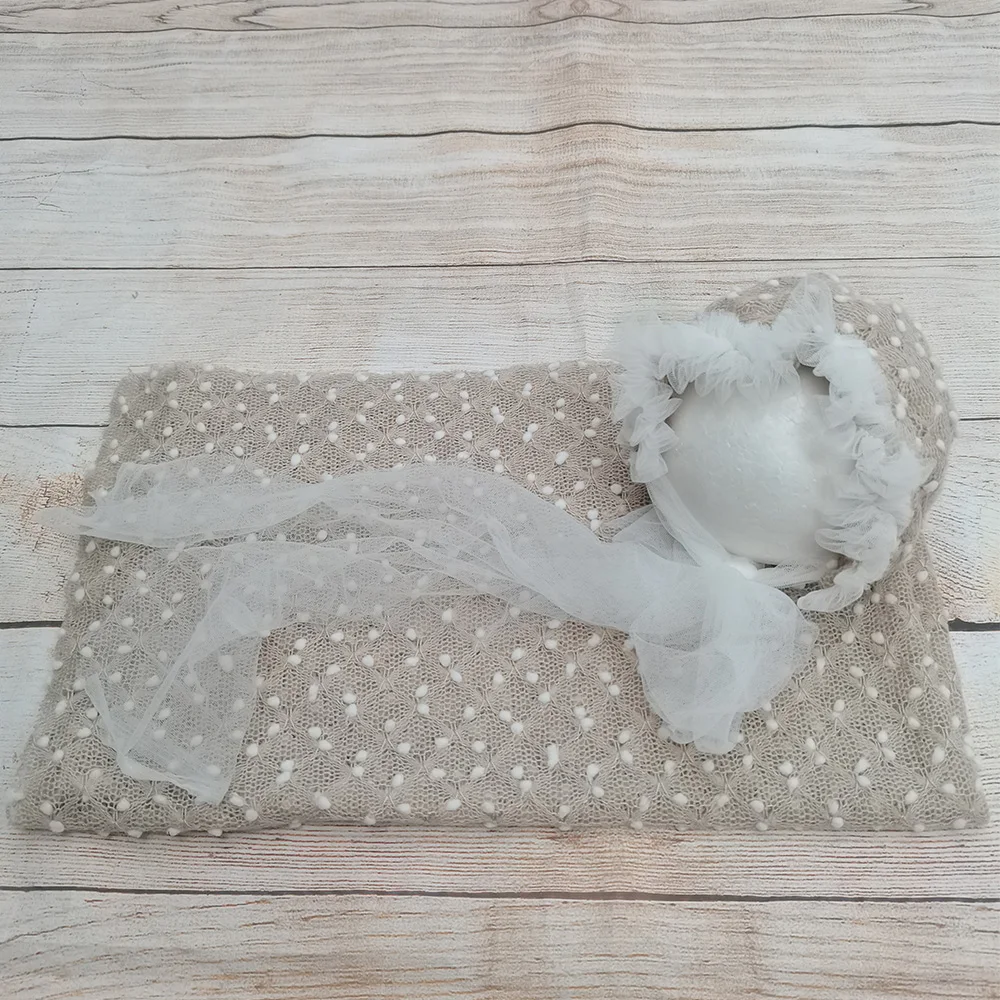 Ensemble de bandeaux en dentelle pour bébé, 150x50cm, en tricot doux, enveloppes à pois et accessoires de prise de vue Photo