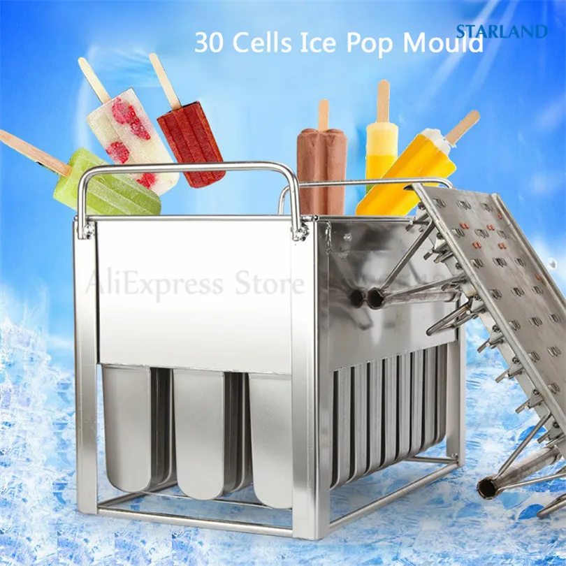 

Commercial Ice Cream Mold DIY Popsicle Stainless Steel Ice Lolly Mould 30 Cells with Stick Holder Ice Pop Tools