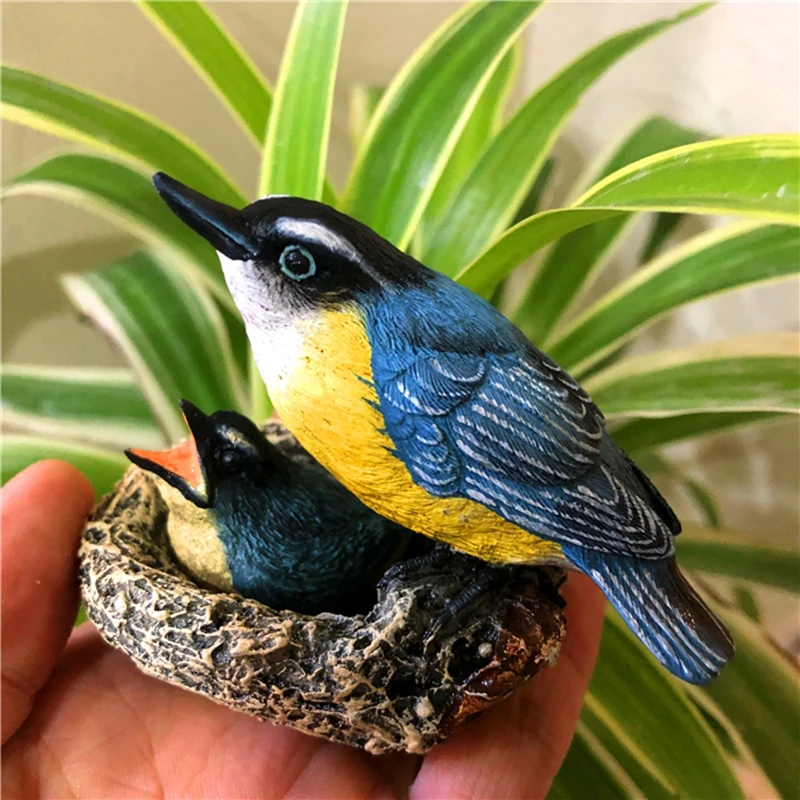 Creative bird feeding ornaments courtyard garden hand-painted imitation birds landing landscape craft decoration