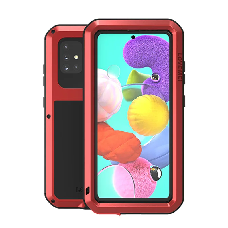 

LOVE MEI Powerful Heavy Shockproof Fundas Metal Cover for Samsung Galaxy A51 A515F 4G Case Silicone Shell Coque Toughened Glass