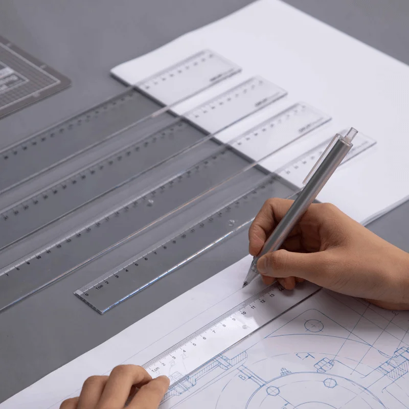 Régua Plástica Multifuncional, Desenho de Escritório do Estudante, Ferramentas de Medição Reta, 20 cm, 30 cm, 40 cm, 50 cm, 60cm