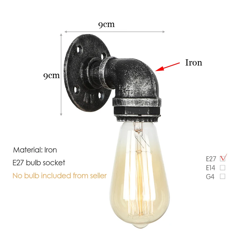 American Retro Loft Light Creative Bar Cafe Restaurant Wall Lamp Aisle Wall Decoration Iron Pipe Industrial Wall Lamp