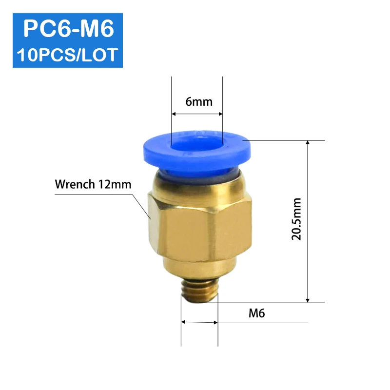 High Quality  PC6-M6 10pcs BSPT, 6mm to M6 Pneumatic Connectors Ｍale Ｓtraight Ｏne-Touch Fittings