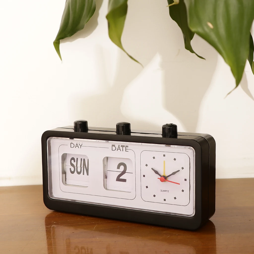 Auto Flip Down Clock Non-ticking Calendar Clock with Day Date Display