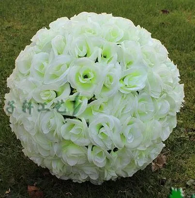 Milk White 30cm 12 Inch Artificial Rose Silk Flower Kissing Balls Hanging Ball For Christmas Ornaments Wedding Party Decorations